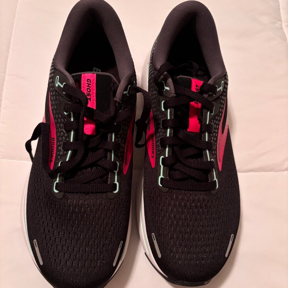 Women's Brooks Ghost 14 Running Shoes - Size 7.5 Wide - Black/Pink/Yucca